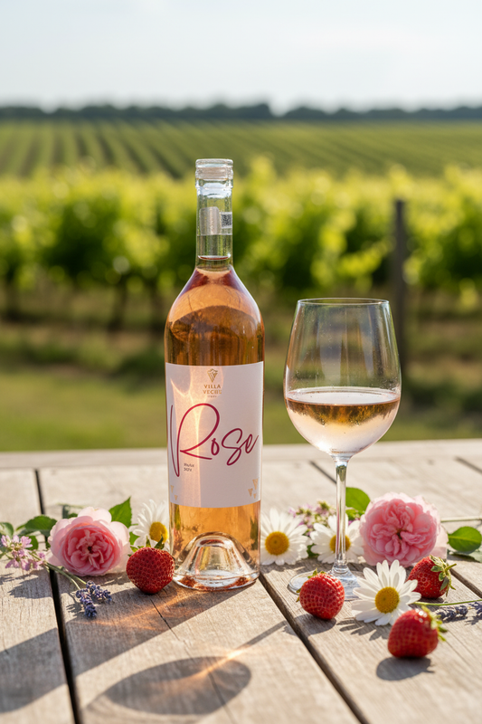 Villa Veche Rosé 2024 in a sunny summer setting